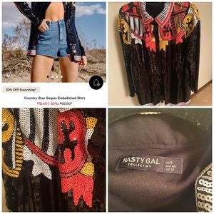 NastyGal Full Sequin Western Button Down